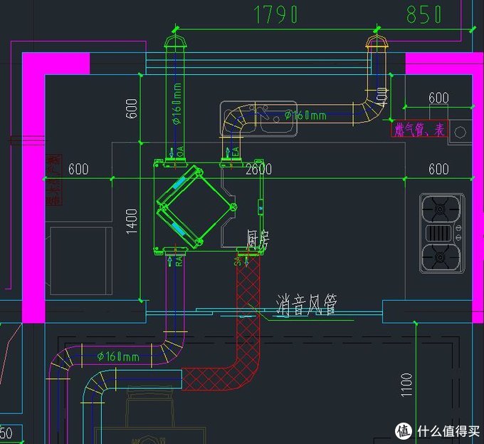 瑞士森德CAD康舒安新风净化系统管路连接平面布局图